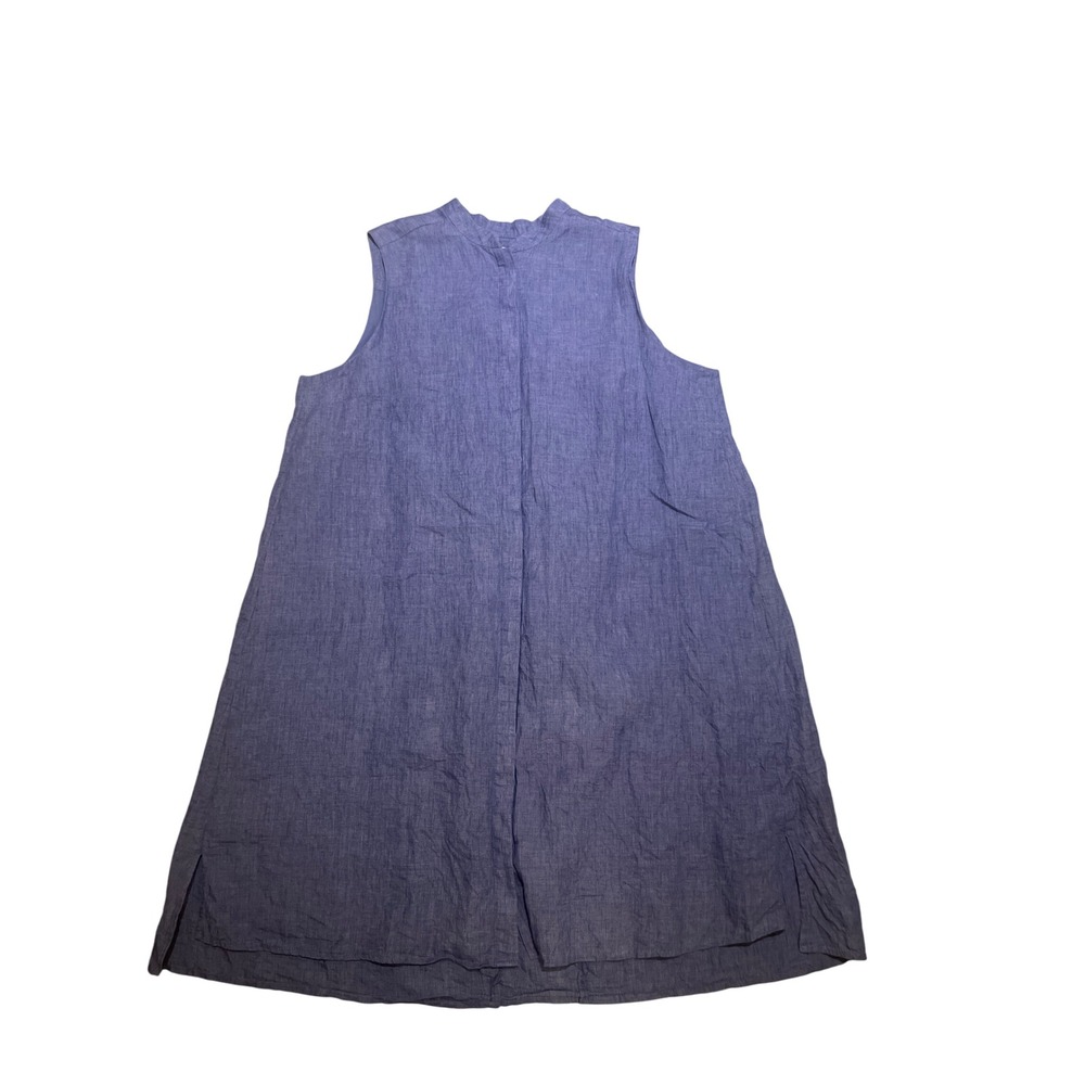 Anne Klein Dress‎ Women's Size XL Blue Sleeveless Linen Blend Mock Neck A-Line